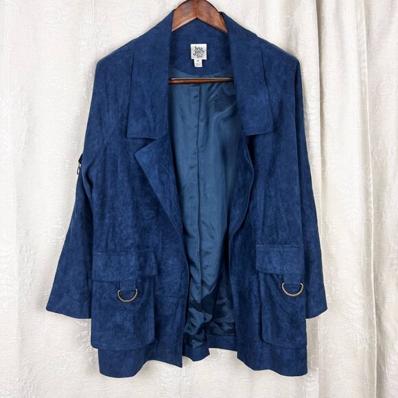 Ivy Jane faux suede open jacket d-ring roll-tab sleeve relaxed fit lagenlook - Picture 2 of 10